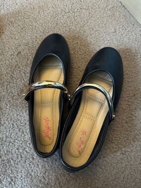Jellypop Black Mary Jane Flats with Gold-Strap Accent